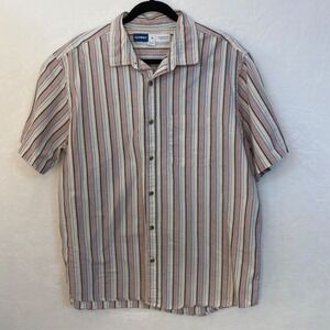 Old Navy Everyday Shirt Regular‎ Fit Button Up Men XL Red White Blue Stripe